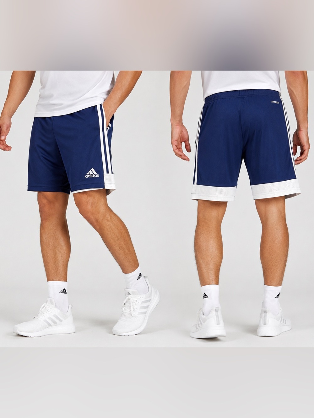 adidas Navy and White Athletic Shorts with Three-Stripe Design